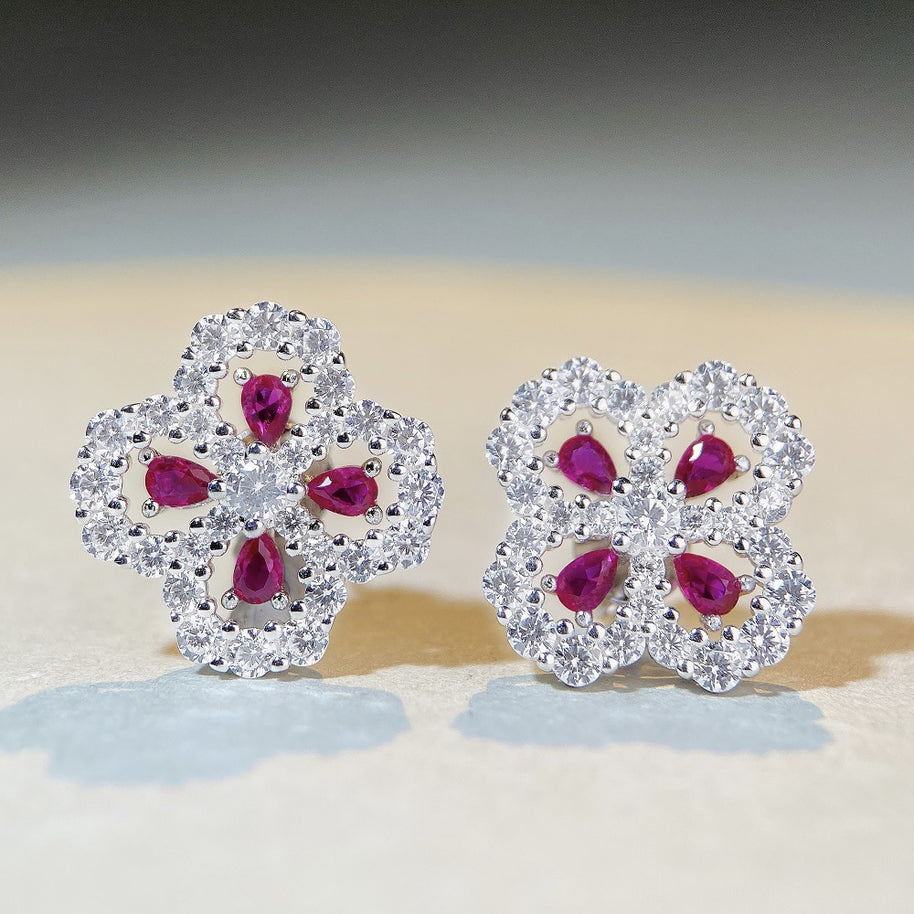 Sterling Silver Clover Diamond Ear Studs