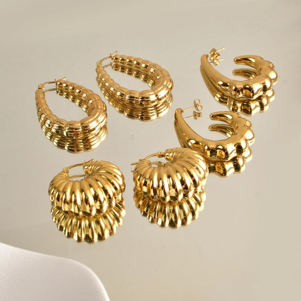 Retro Geometric Gold Plated Ear Studs - My Store