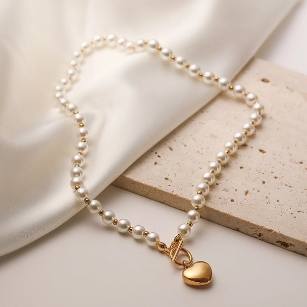 Gold Pearl Heart Necklace - My Store