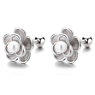 Sterling Silver Flower Pearl Ear Studs