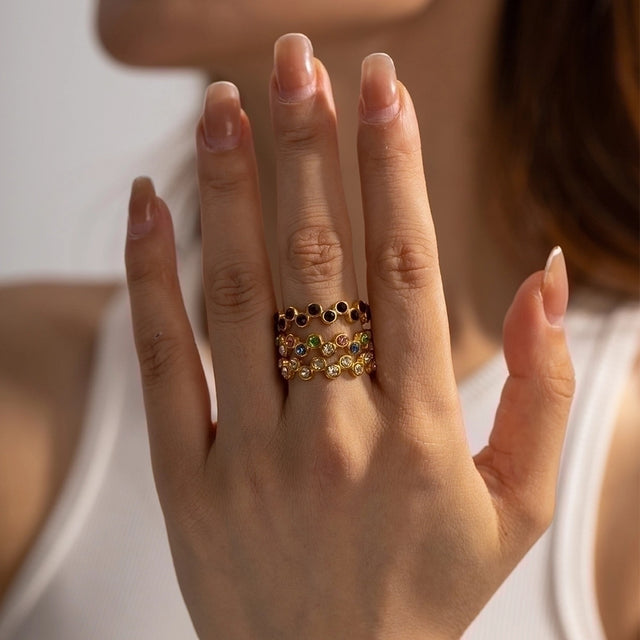 Black & White Zircon Gold Rings - My Store