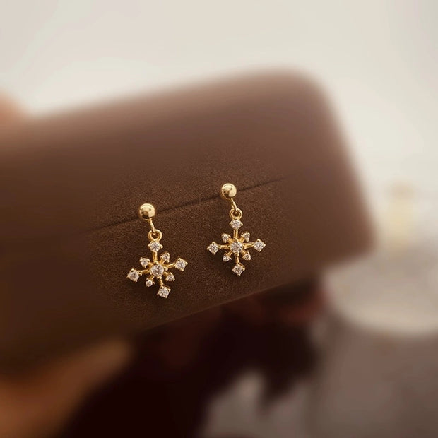 Gold Snowflake Drop Earrings