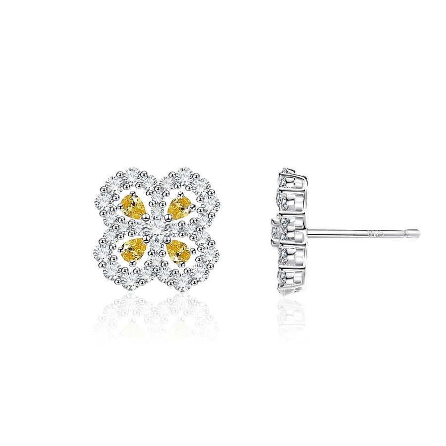 Sterling Silver Clover Diamond Ear Studs