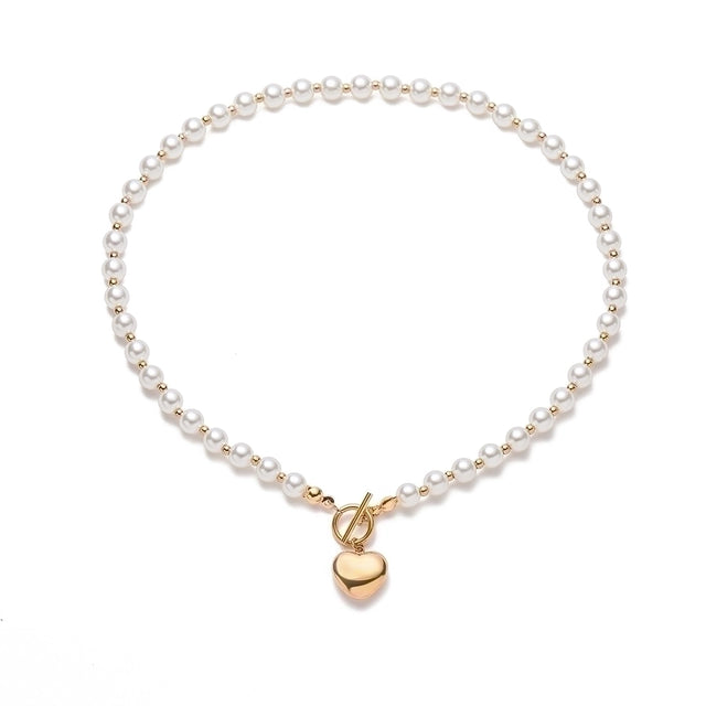 Gold Pearl Heart Necklace - My Store