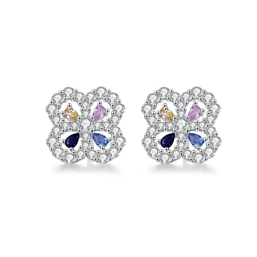 Sterling Silver Clover Diamond Ear Studs