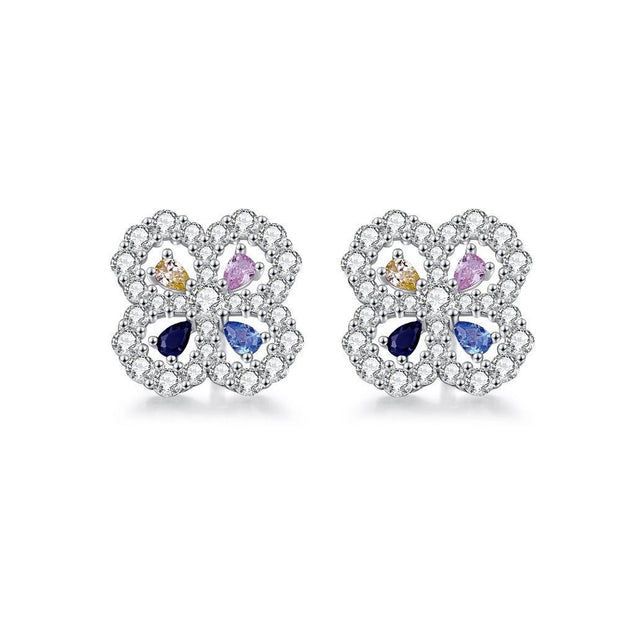 Sterling Silver Clover Diamond Ear Studs