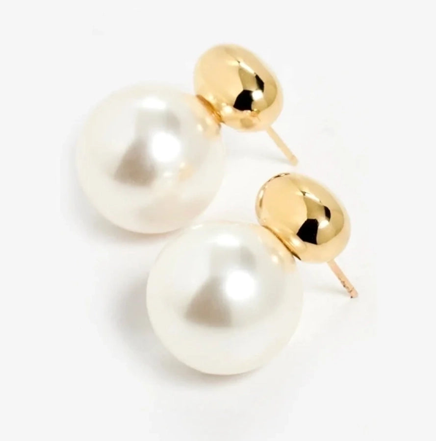 1 Pair Retro French Style Commute Geometric Inlay 304 Stainless Steel Artificial Pearls 18K Gold Plated Ear Studs - My Store