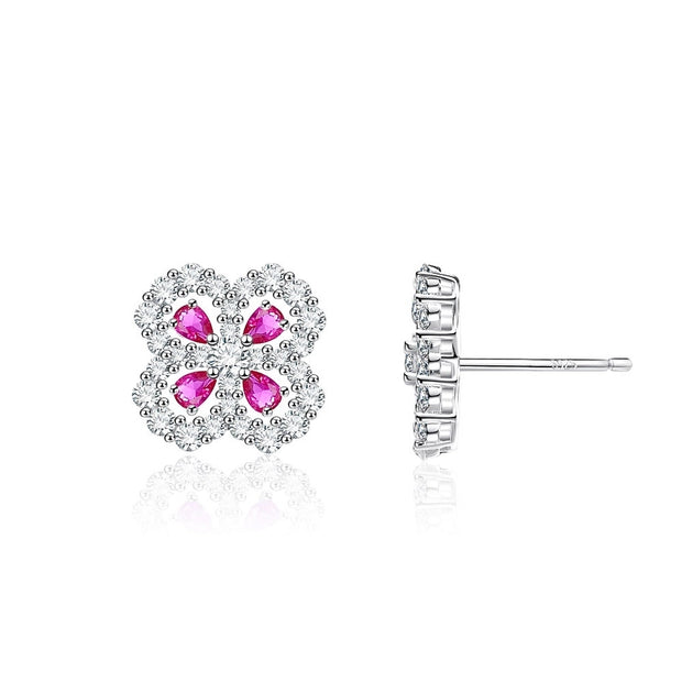 Sterling Silver Clover Diamond Ear Studs