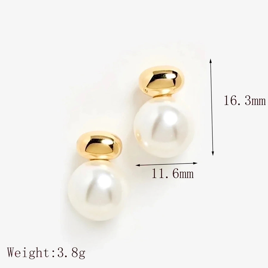 1 Pair Retro French Style Commute Geometric Inlay 304 Stainless Steel Artificial Pearls 18K Gold Plated Ear Studs - My Store