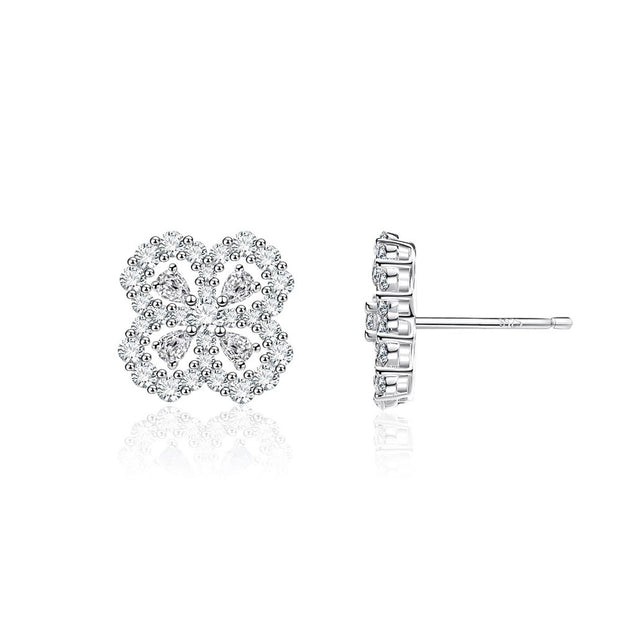 Sterling Silver Clover Diamond Ear Studs