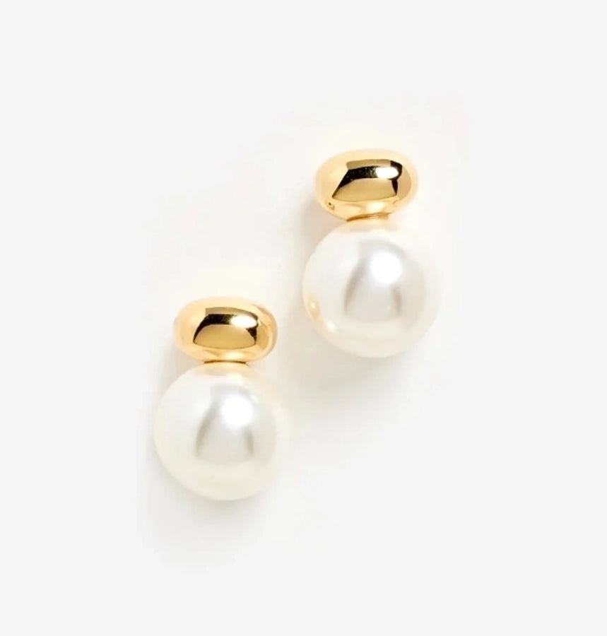 1 Pair Retro French Style Commute Geometric Inlay 304 Stainless Steel Artificial Pearls 18K Gold Plated Ear Studs - My Store