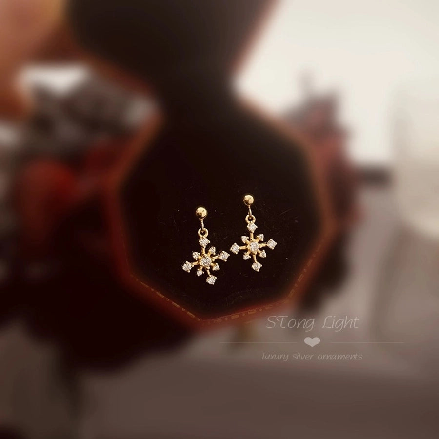 Gold Snowflake Drop Earrings