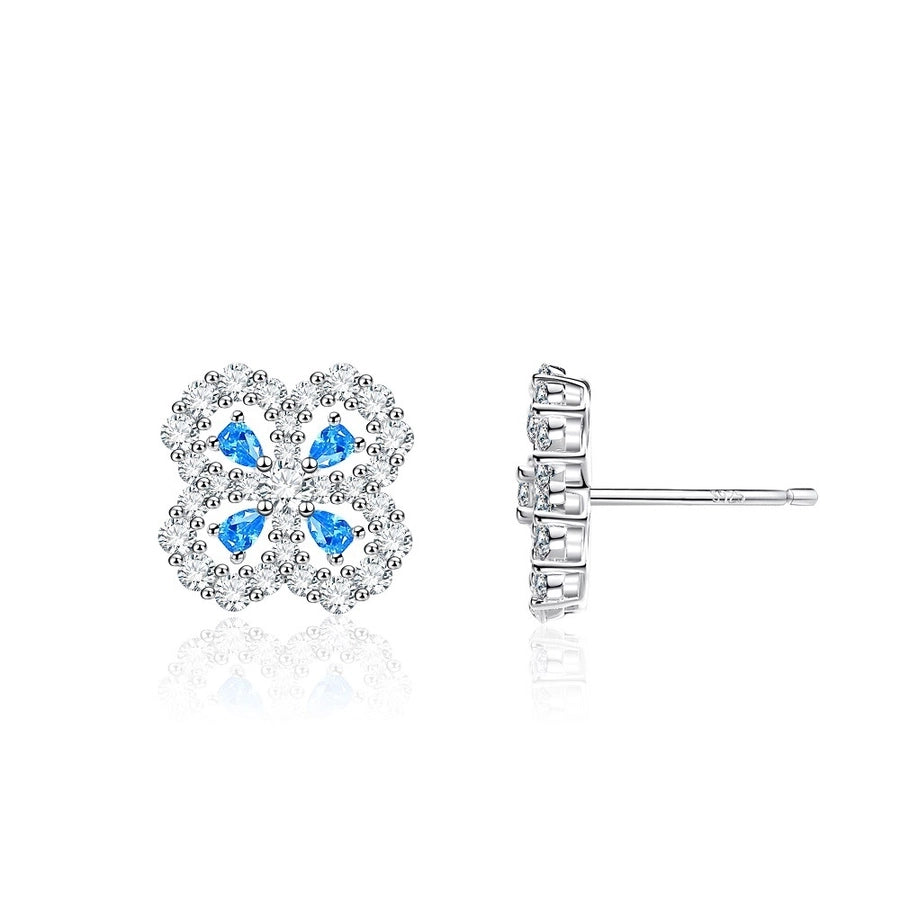 Sterling Silver Clover Diamond Ear Studs